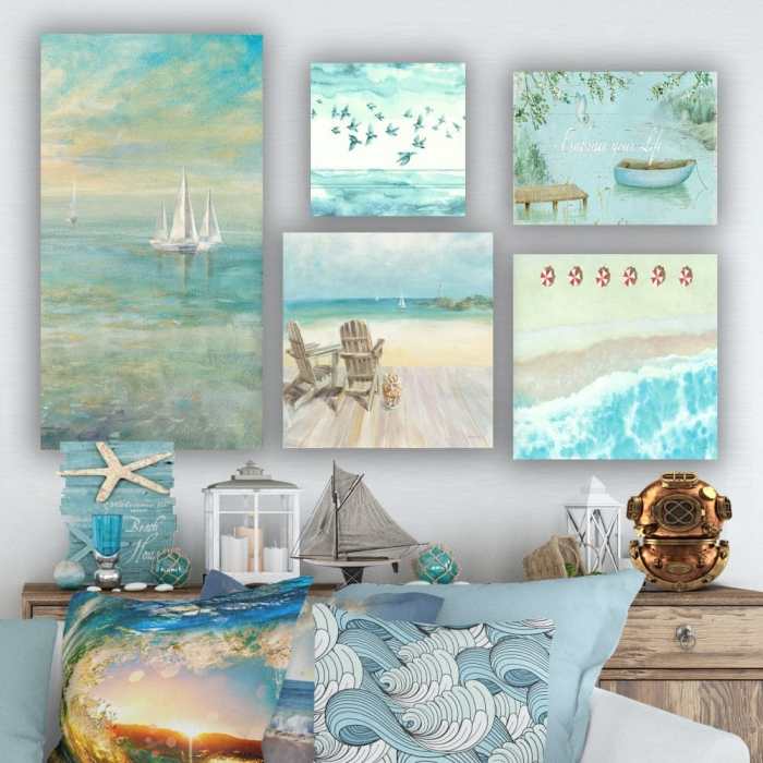 Wall beach cottage nautical canvas ideas room walls marine house decoration collection cheap