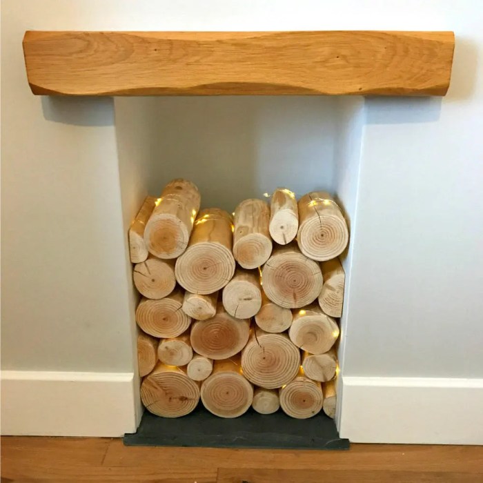 Fireplace log faux screen stacked decor ideas diy cover make jennaburger screens decorative old wood logs farmhouse fireplaces remodel chuck